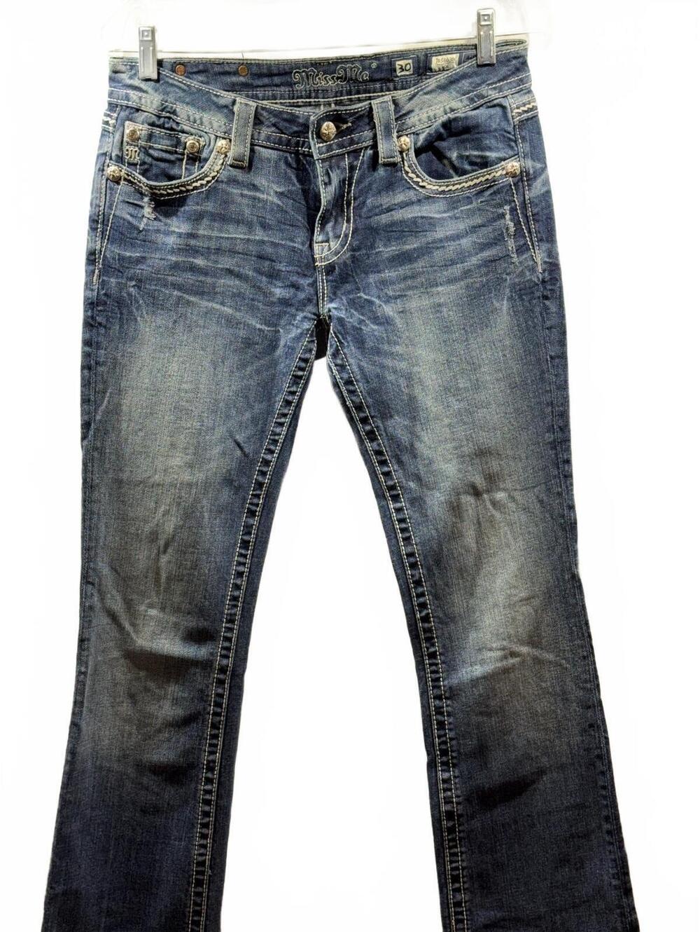 Miss Me Women’s 30 Bootcut Jeans Embellished Flapless Pockets Dark Wash